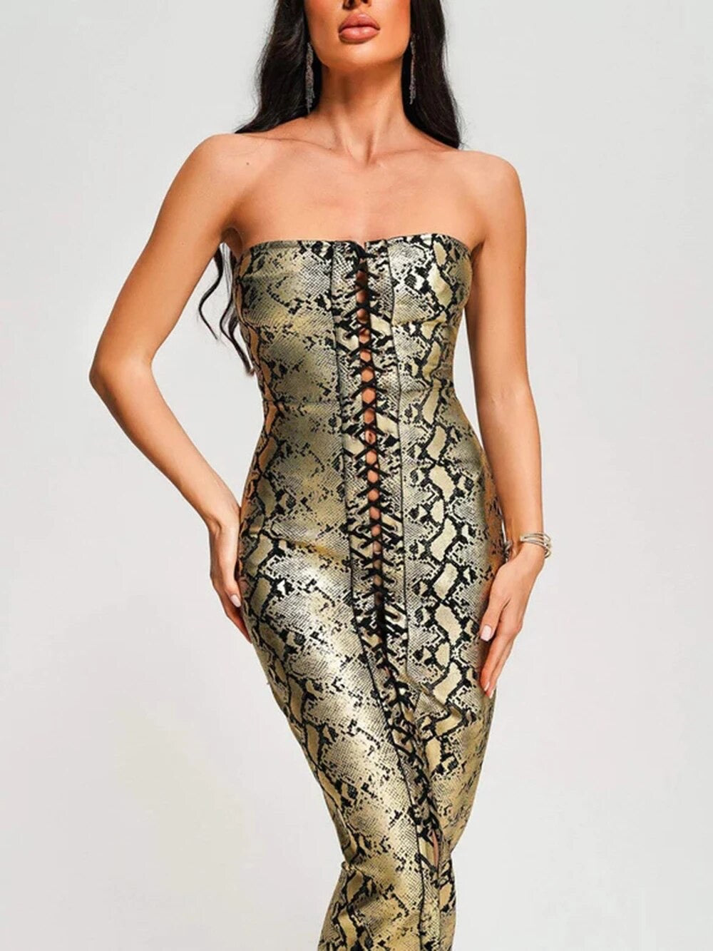 Snake Print Lace Up Dress